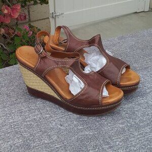 Anthropologie Naya Platform Woven 11M Wedge Brown Sandal Eternal Heel Shoes